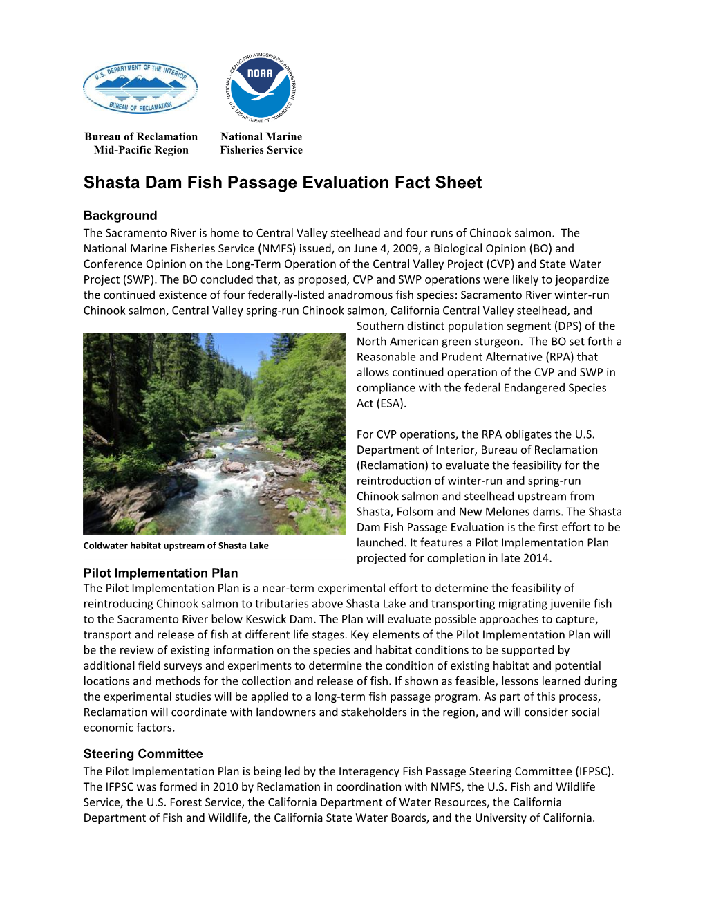 Shasta Dam Fish Passage Evaluation Fact Sheet