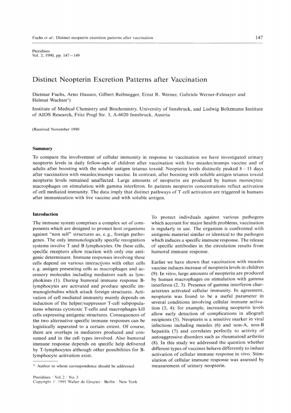 Distinct Neopterin Excretion Patterns After Vaccination 147