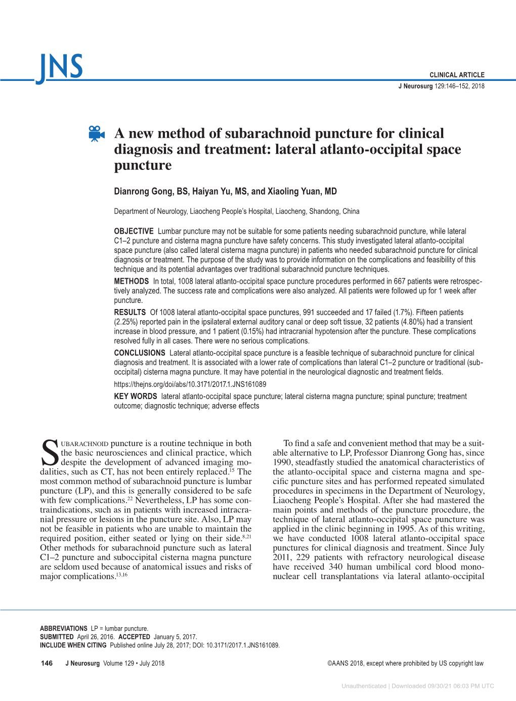 Lateral Atlanto-Occipital Space Puncture