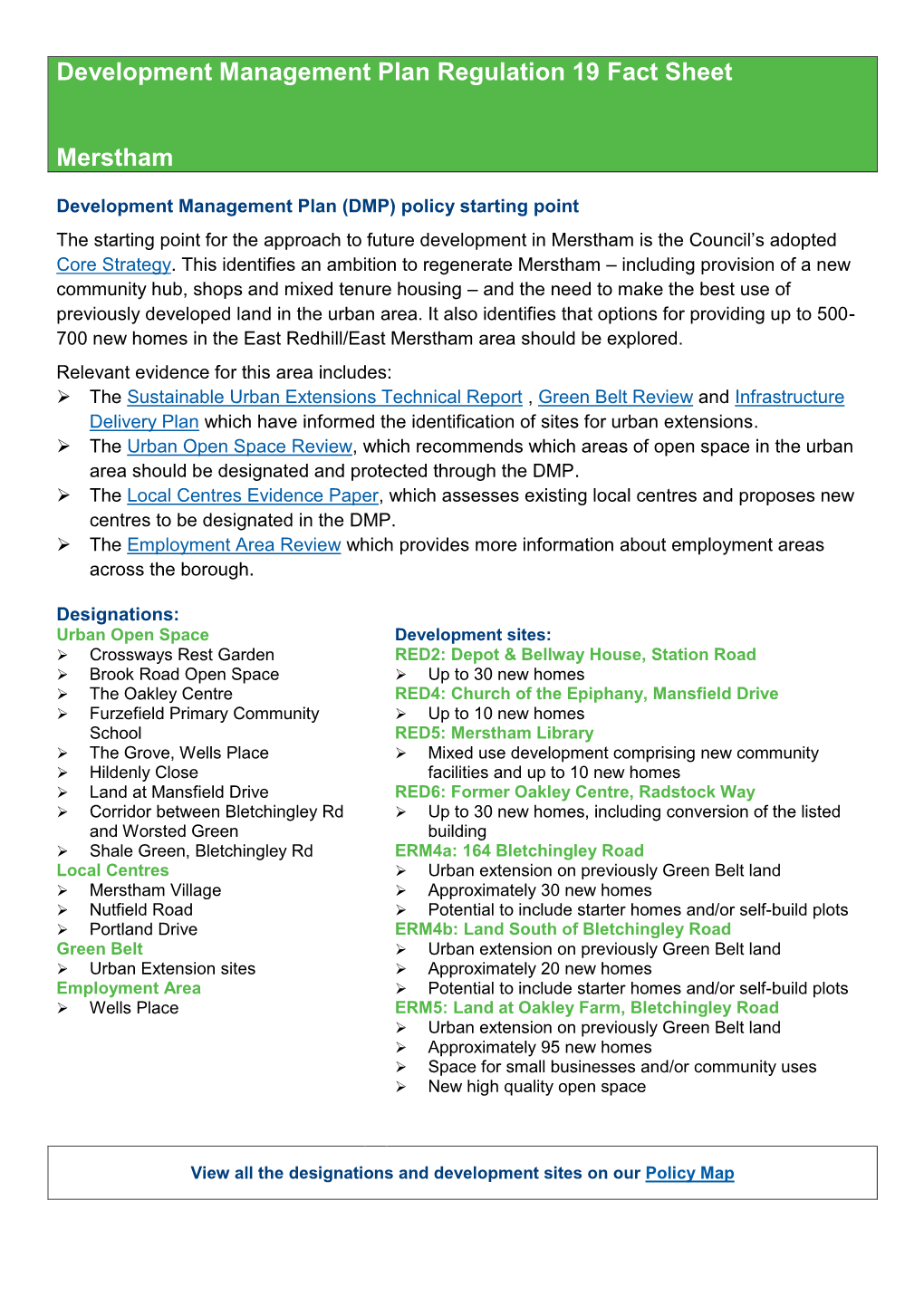 Development Management Plan Regulation 19 Fact Sheet Merstham