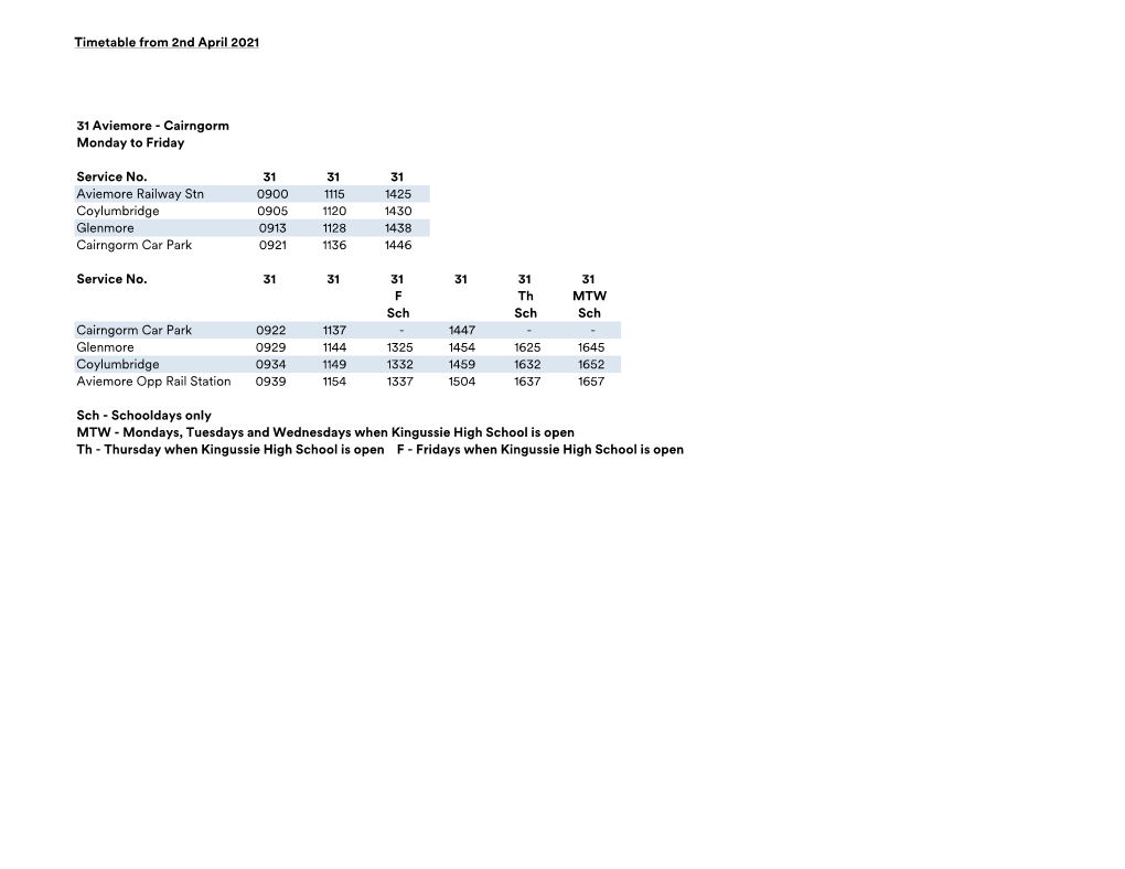 Timetable from 2Nd April 2021 31 Aviemore