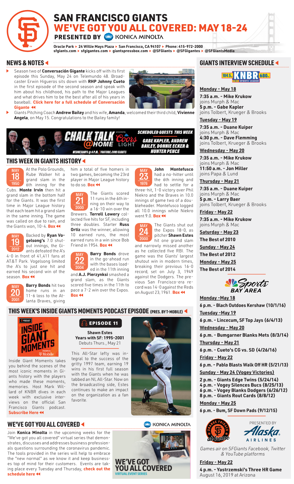 San Francisco Giants We've Got You All Covered: May 18-24 Presented By