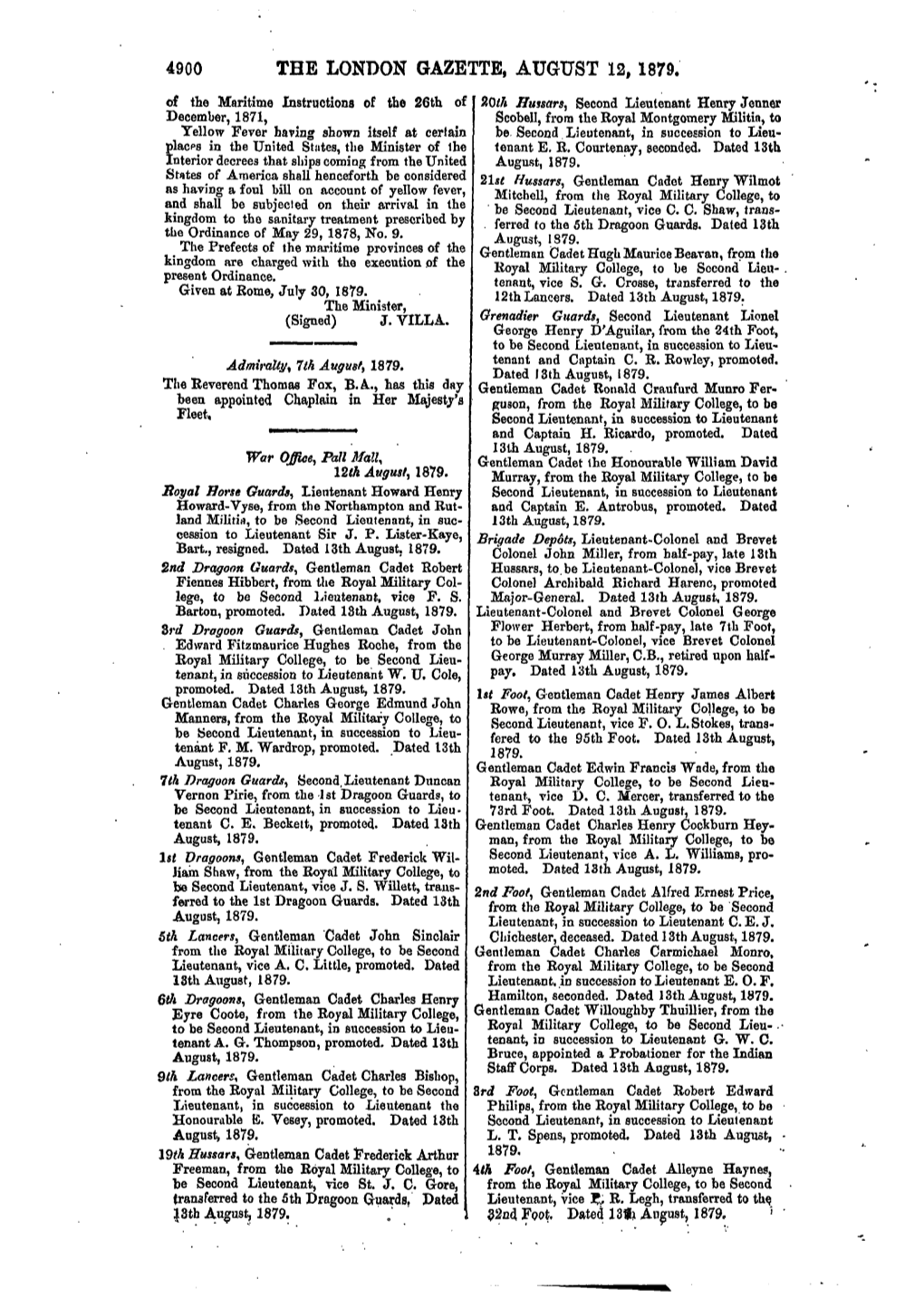 The London Gazette, August 12, 1879