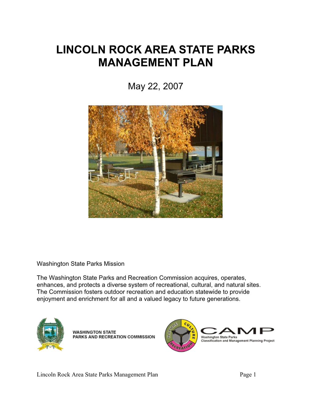 Lincoln Rock Area State Parks Management Plan