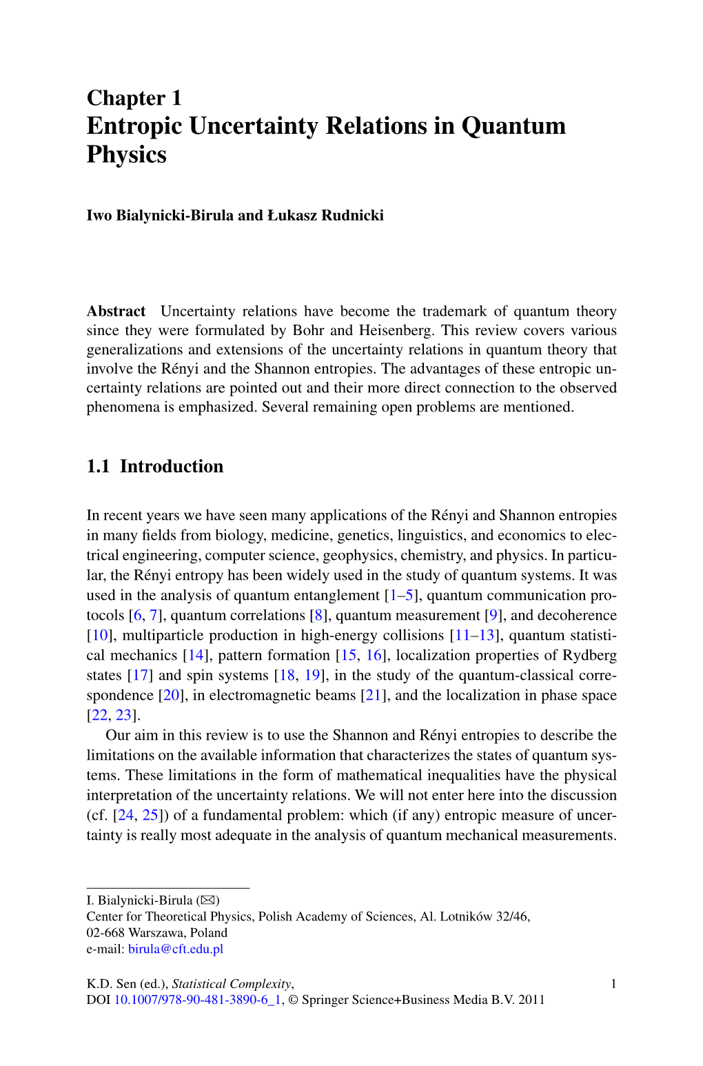 Entropic Uncertainty Relations in Quantum Physics