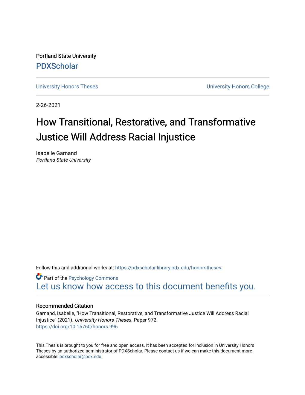 How Transitional, Restorative, and Transformative Justice Will Address Racial Injustice