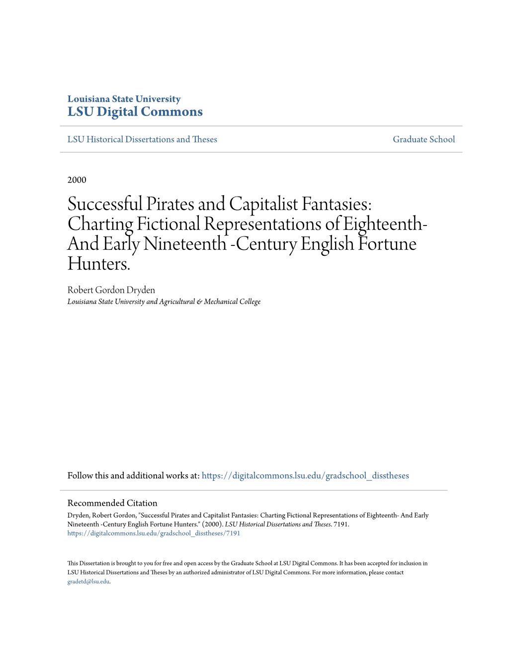 Successful Pirates and Capitalist Fantasies: Charting Fictional Representations of Eighteenth- and Early Nineteenth -Century English Fortune Hunters