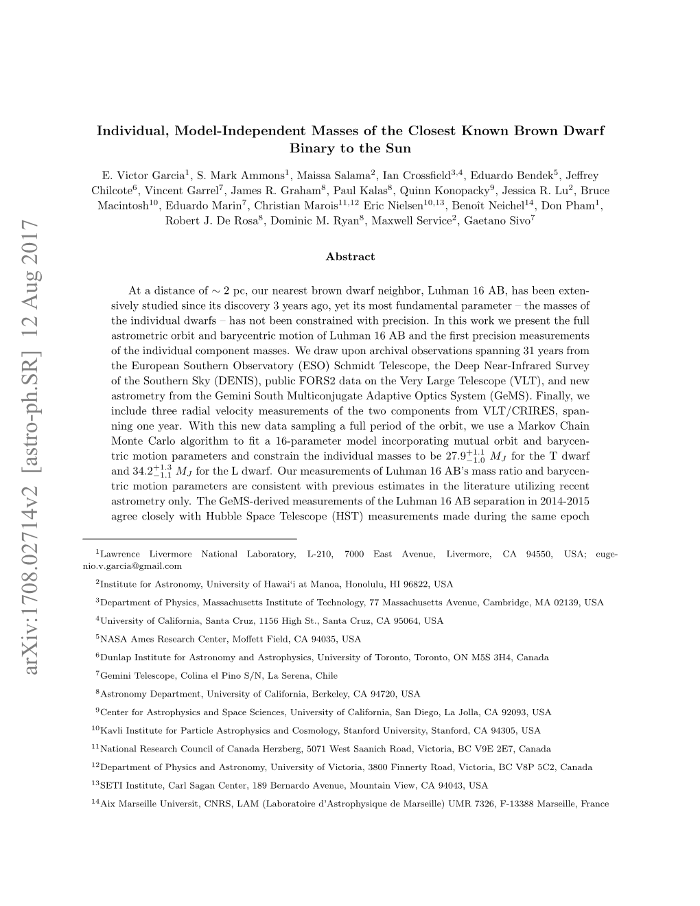 Arxiv:1708.02714V2 [Astro-Ph.SR] 12 Aug 2017 7Gemini Telescope, Colina El Pino S/N, La Serena, Chile