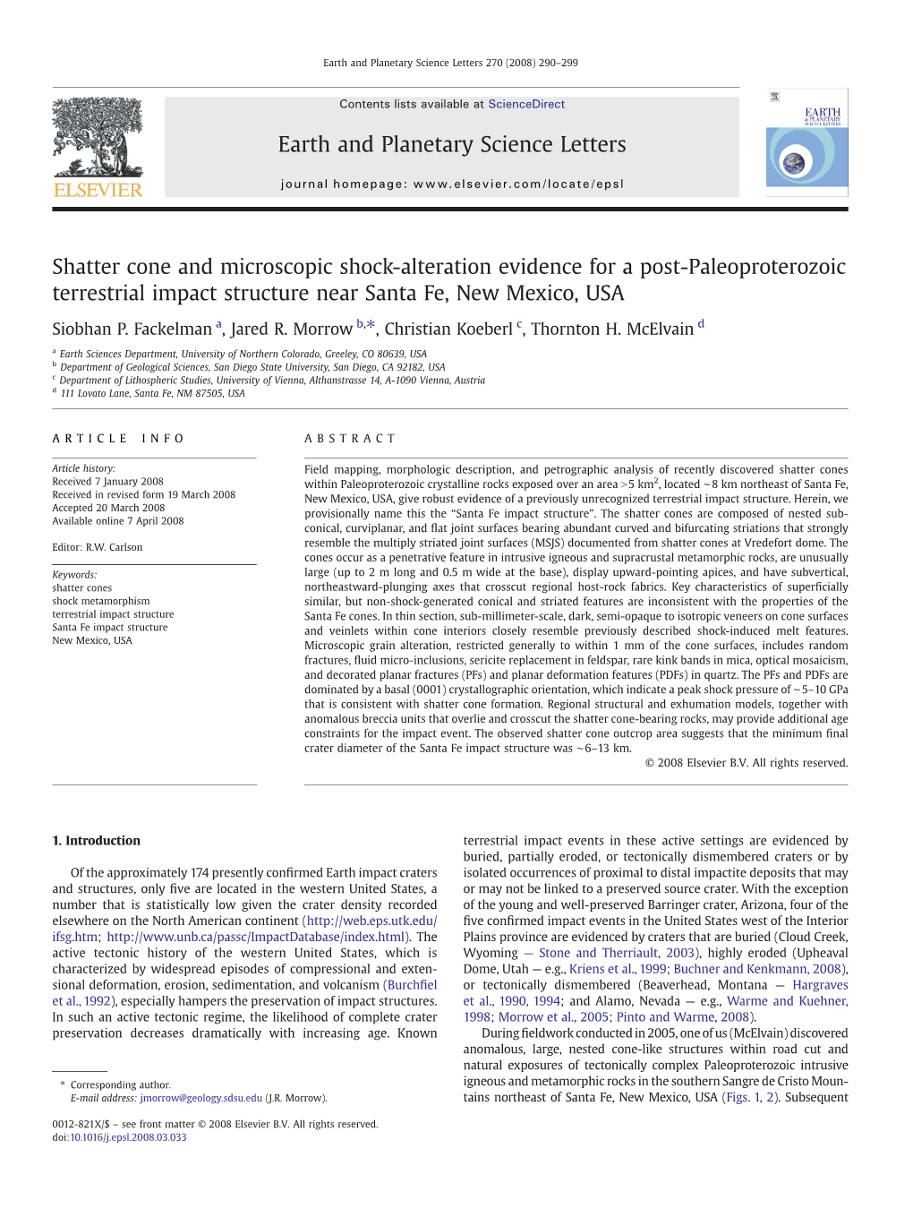 Shatter Cone and Microscopic Shock-Alteration Evidence for a Post-Paleoproterozoic Terrestrial Impact Structure Near Santa Fe, New Mexico, USA