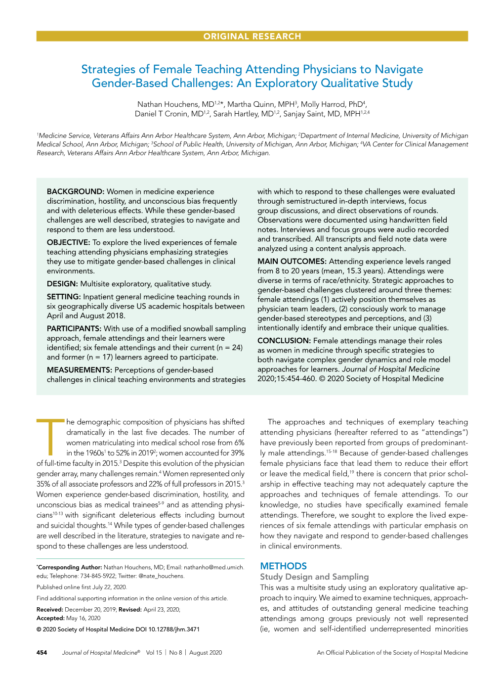 Strategies of Female Teaching Attending Physicians to Navigate Gender-Based Challenges: an Exploratory Qualitative Study