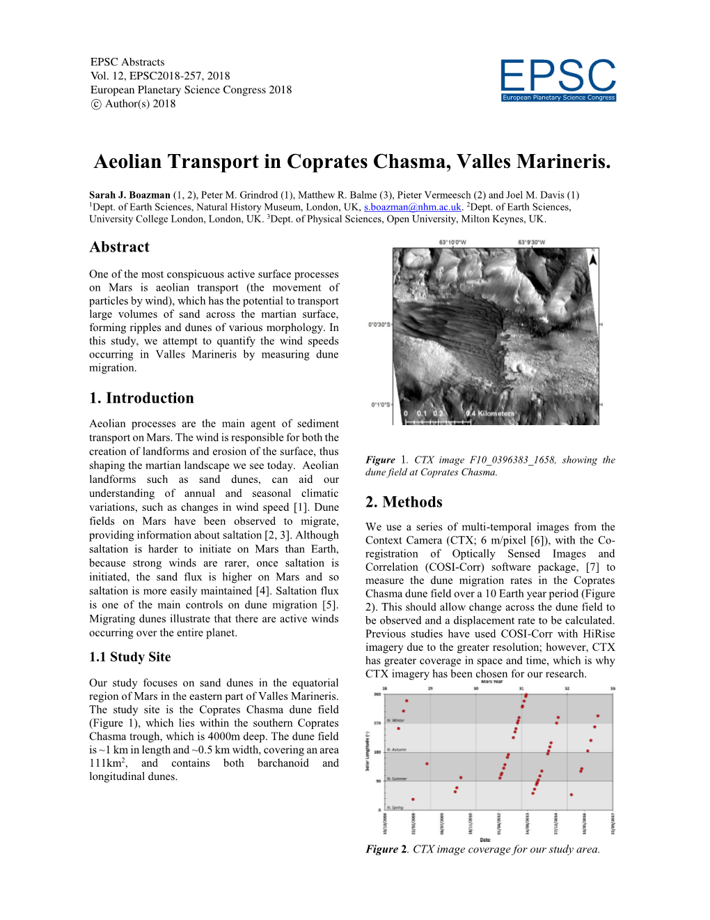 Aeolian Transport in Coprates Chasma, Valles Marineris