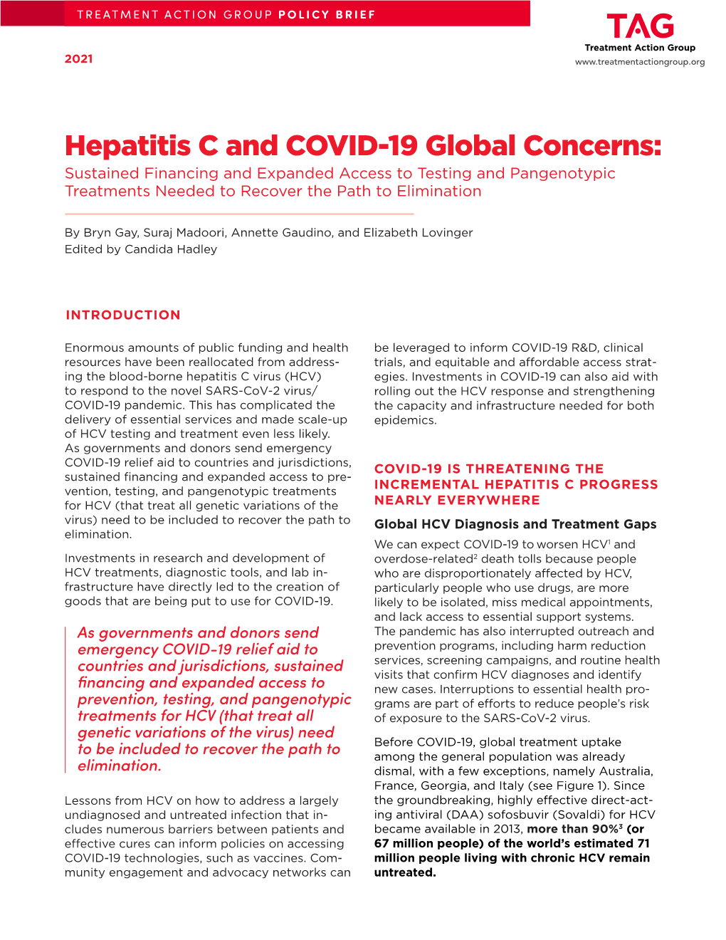 Hepatitis C and COVID-19 Global Concerns: Sustained Financing and Expanded Access to Testing and Pangenotypic Treatments Needed to Recover the Path to Elimination