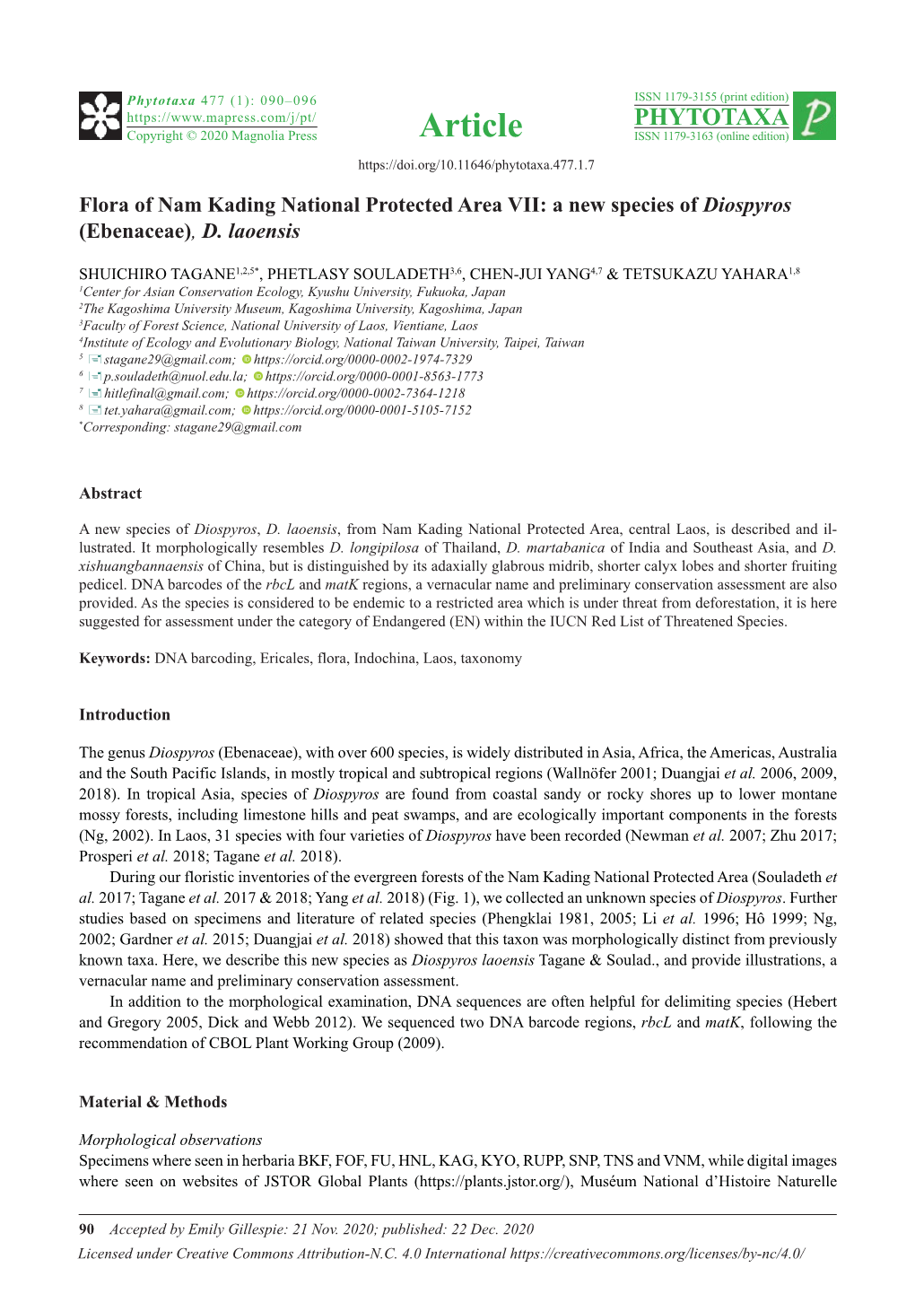 Flora of Nam Kading National Protected Area VII: a New Species of Diospyros (Ebenaceae), D