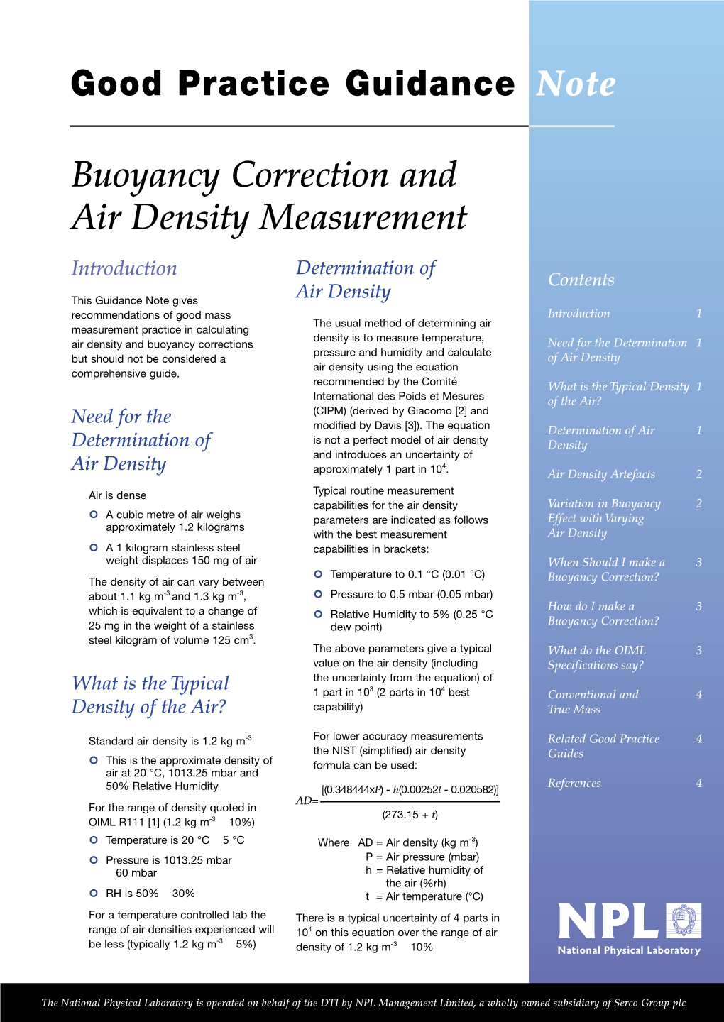 Buoyancy Correction and Air Density Measurement