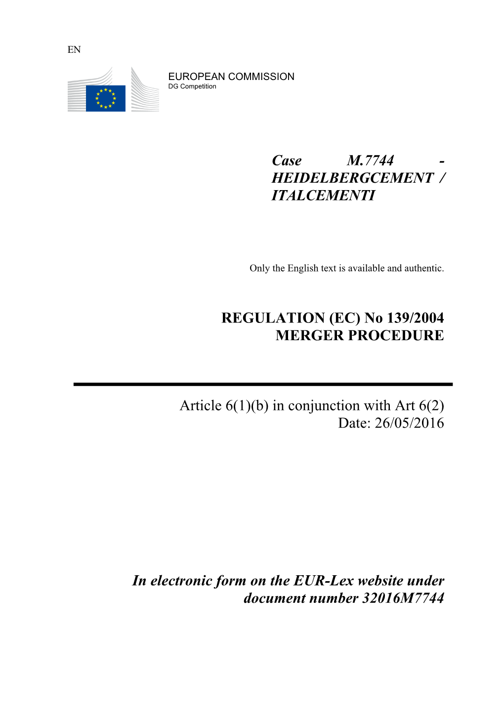 Case M.7744 - HEIDELBERGCEMENT / ITALCEMENTI