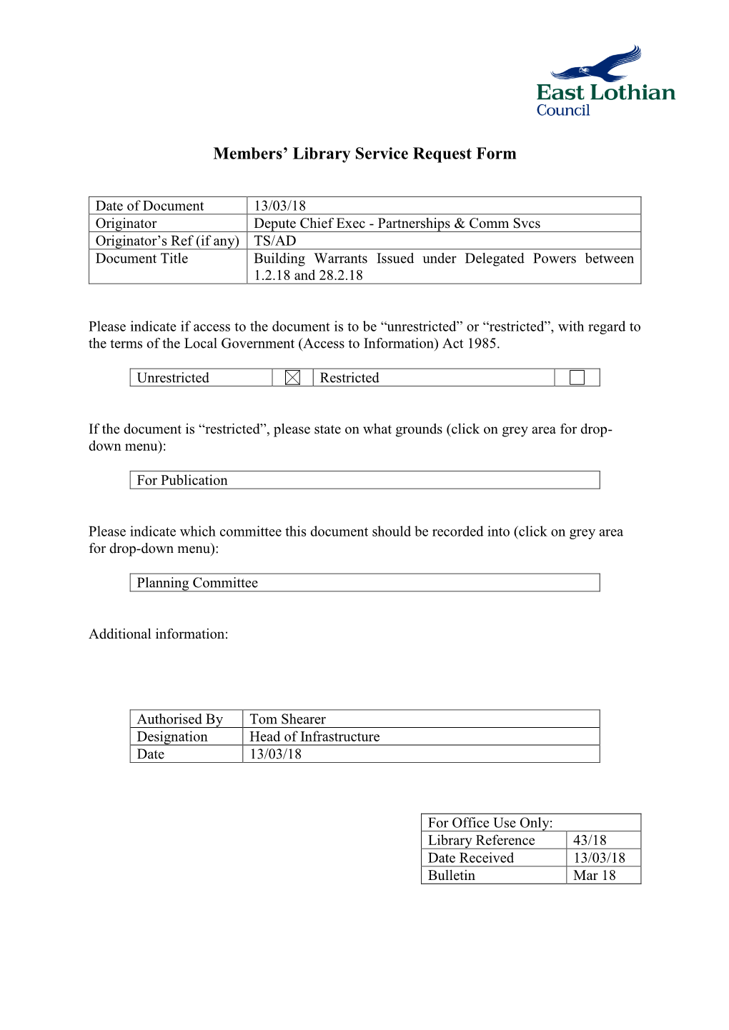 Members' Library Service Request Form