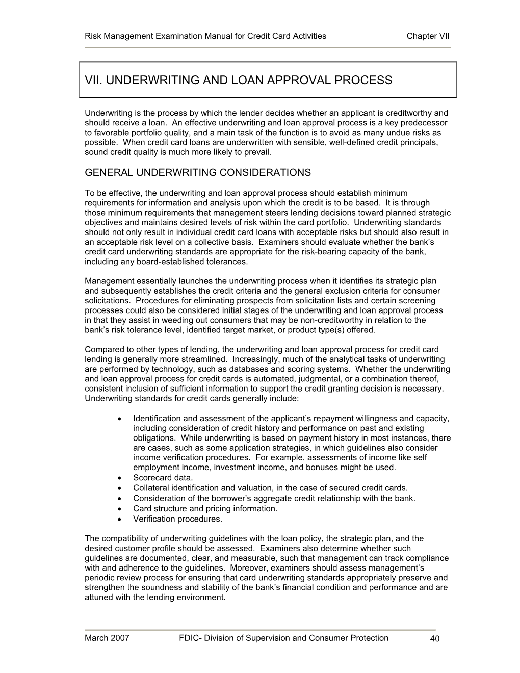 Vii. Underwriting and Loan Approval Process