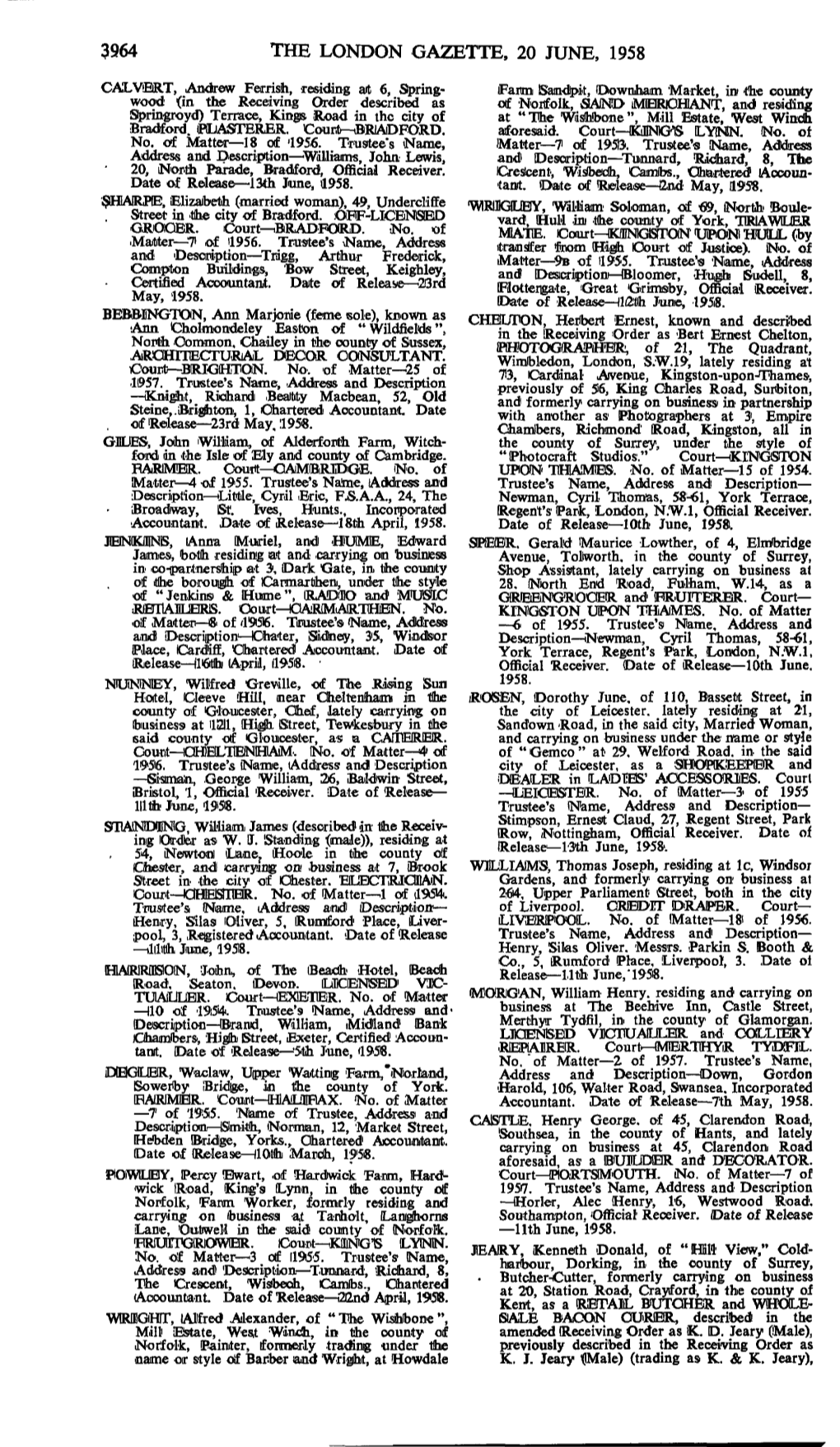 3964 the London Gazette, 20 June, 1958