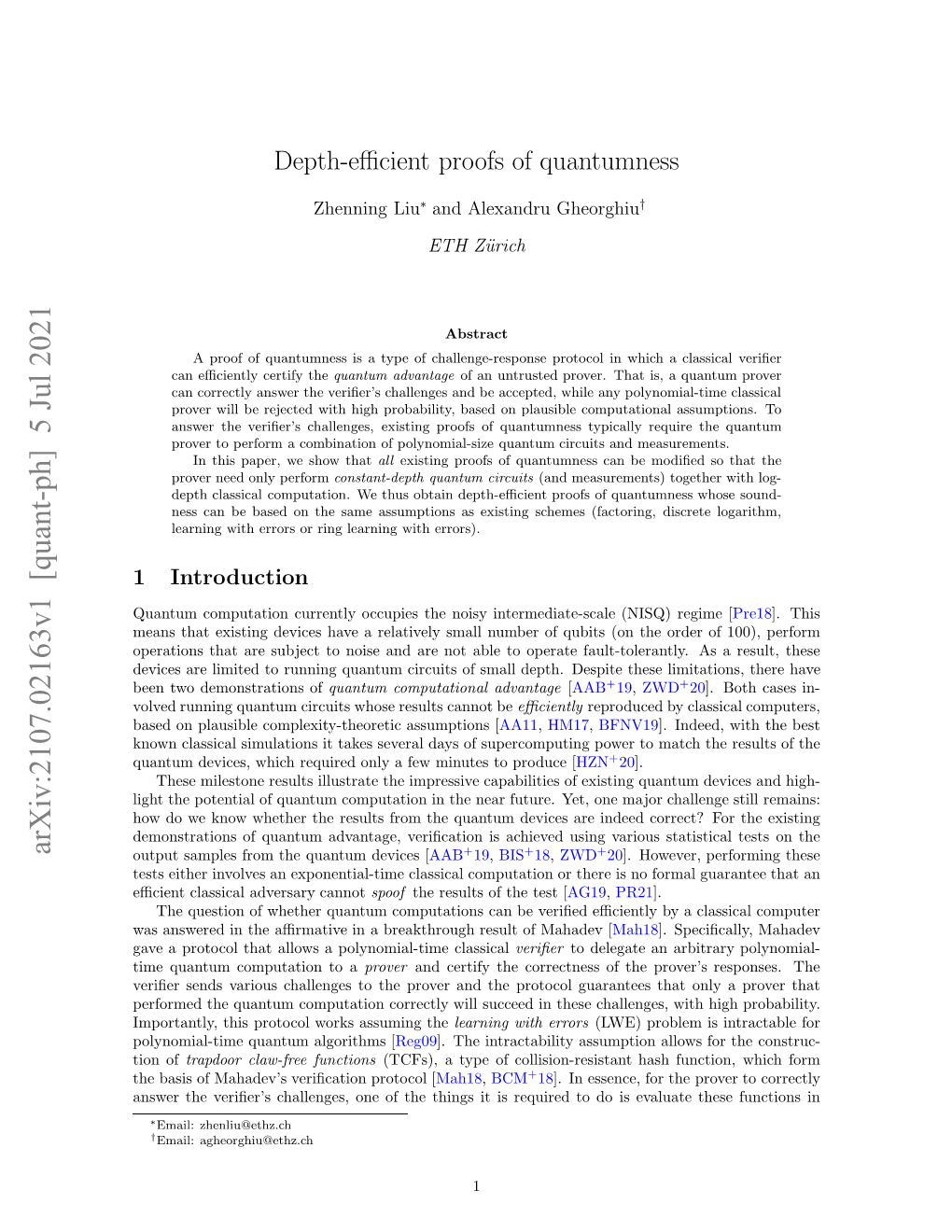 Depth-Efficient Proofs of Quantumness