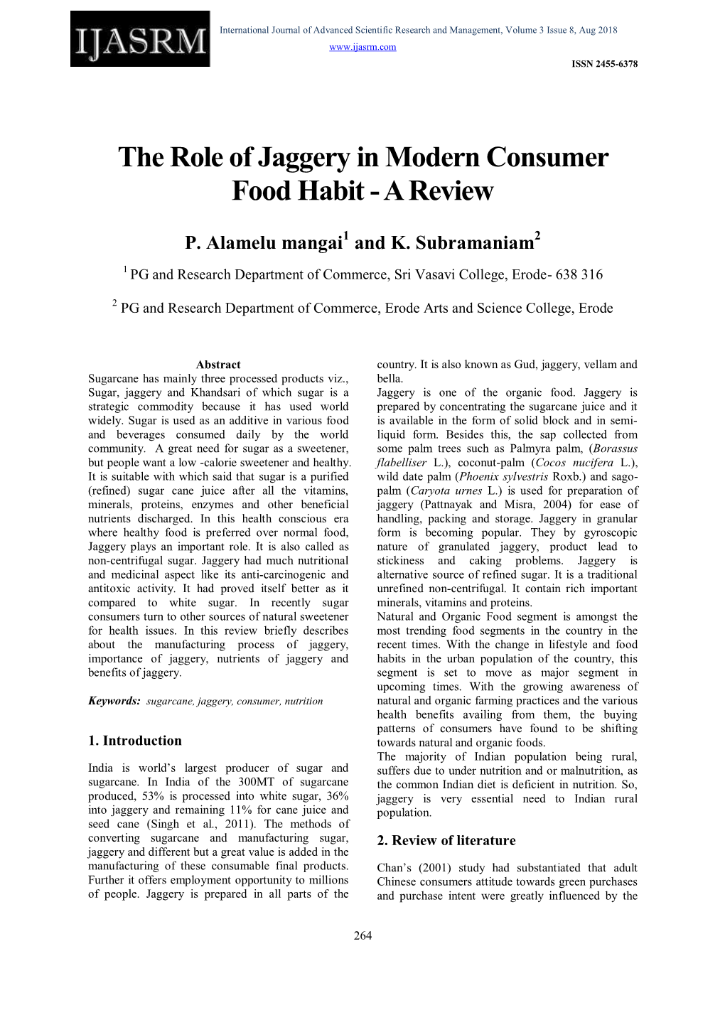 The Role of Jaggery in Modern Consumer Food Habit - a Review