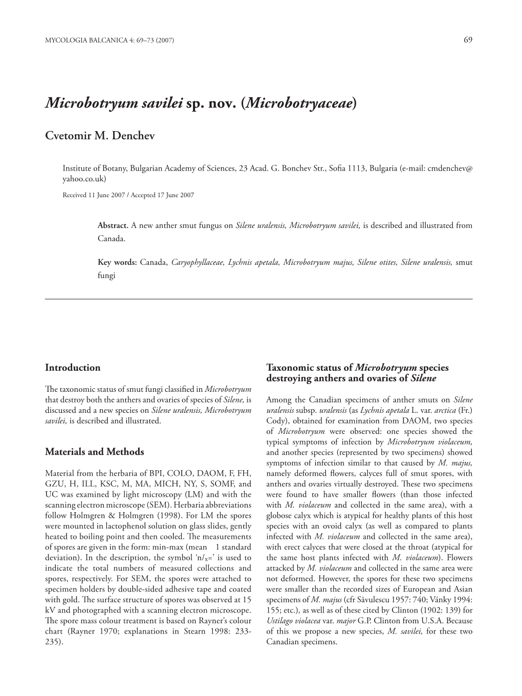 Microbotryum Savilei Sp. Nov. (Microbotryaceae)