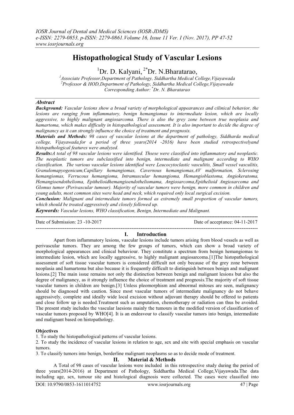 Histopathological Study of Vascular Lesions