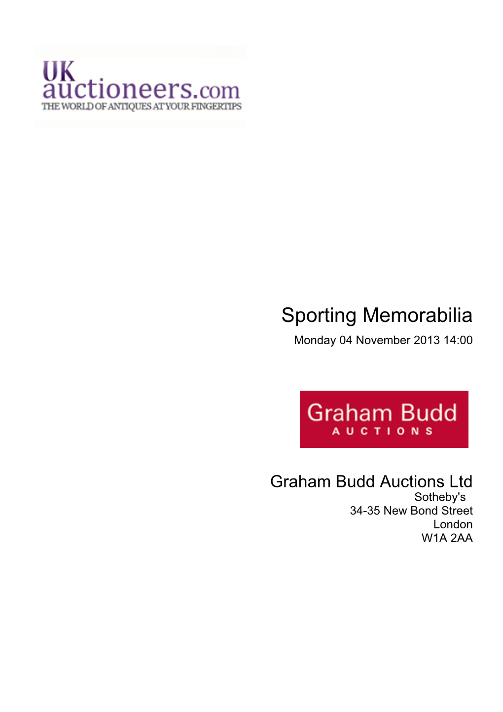 Sporting Memorabilia Monday 04 November 2013 14:00