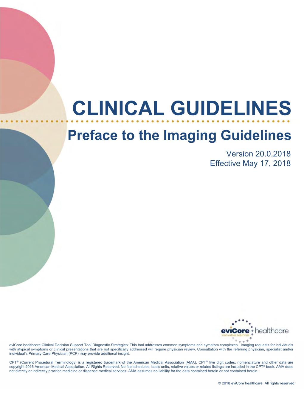 Evicore Preface to the Imaging Guidelines V20.0.2018 Eff 05.17.18