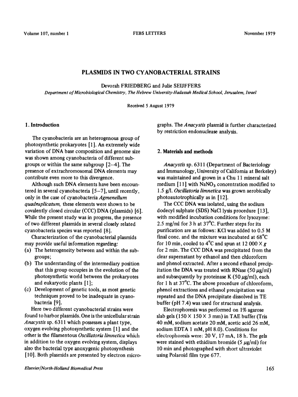 Plasmids in Two Cyanobacterial Strains 1 .S