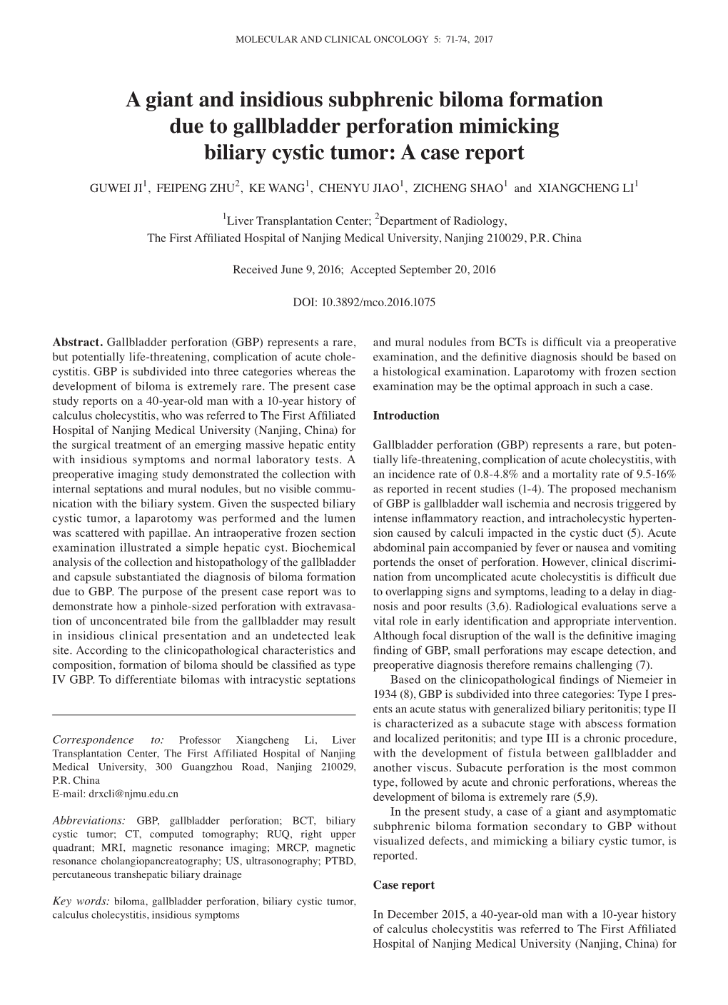 A Giant and Insidious Subphrenic Biloma Formation Due to Gallbladder Perforation Mimicking Biliary Cystic Tumor: a Case Report