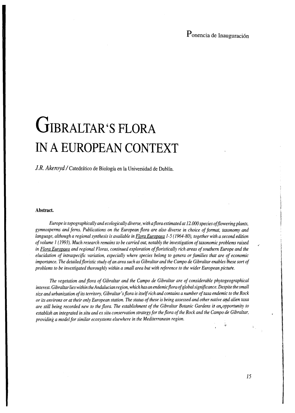 Ljibraltar's Flora in a European Context