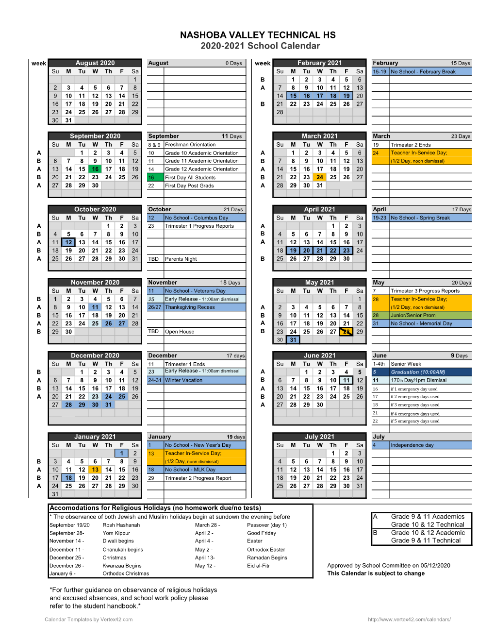 2020-2021 School Year Calendar