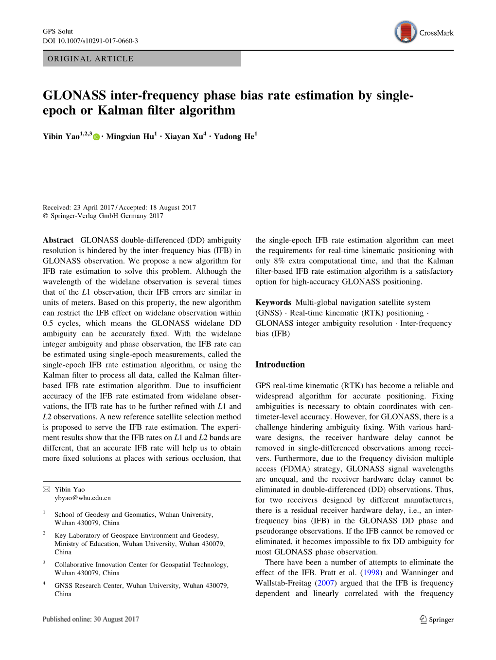 GLONASS Inter-Frequency Phase Bias Rate Estimation by Single-Epoch Or Kalman Filter Algorithm