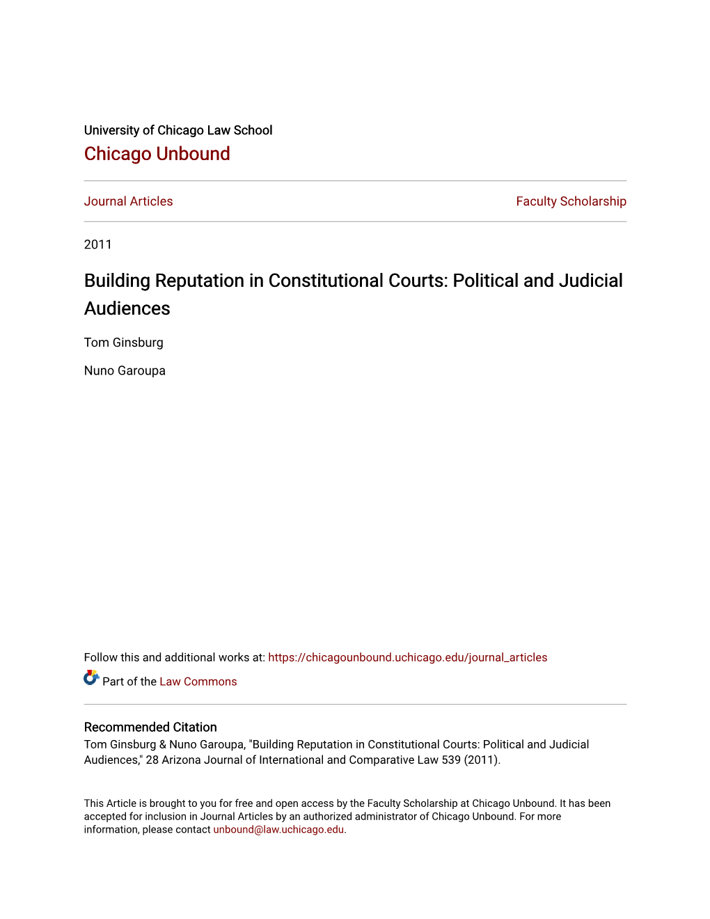 Building Reputation in Constitutional Courts: Political and Judicial Audiences