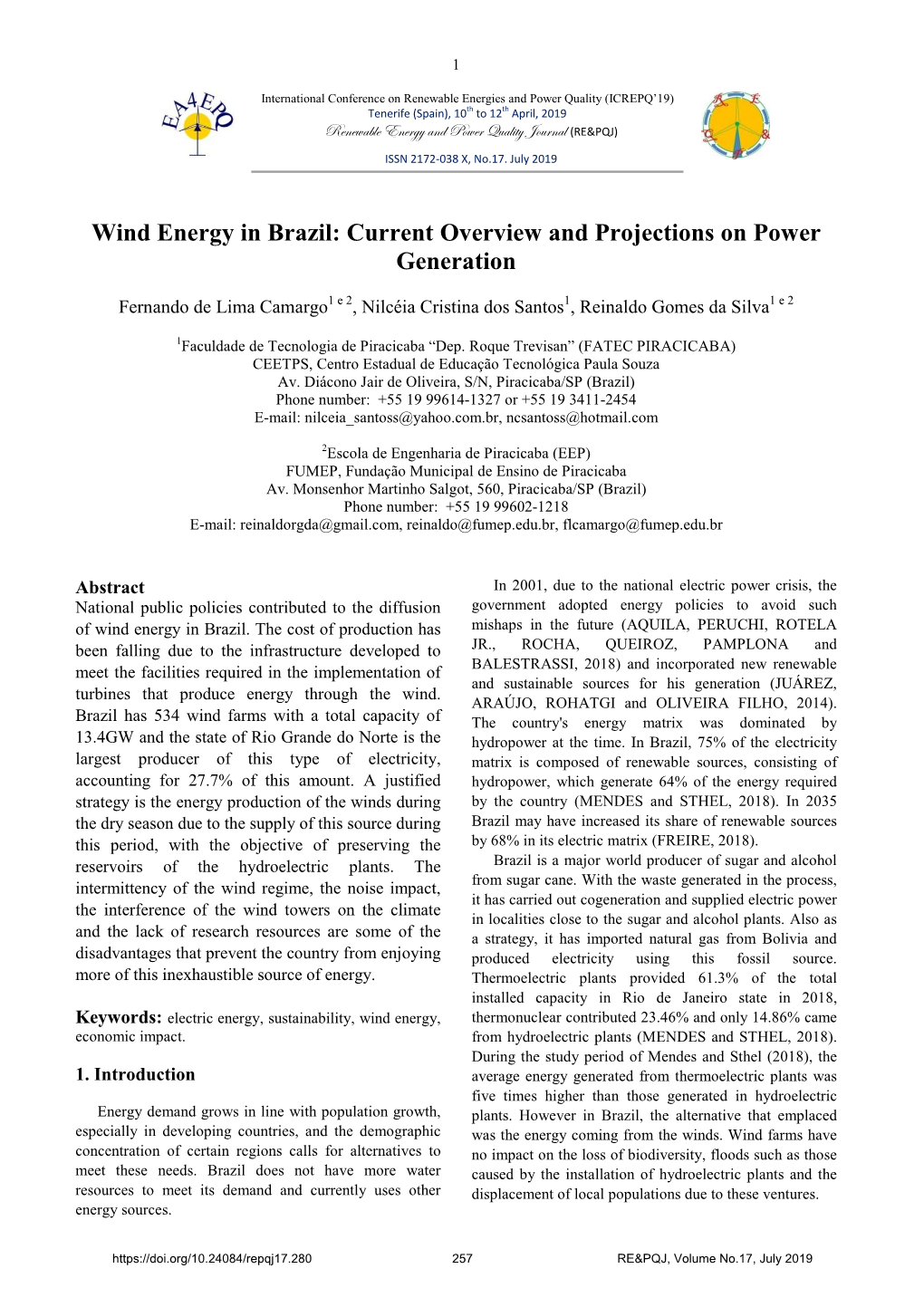 Wind Energy in Brazil: Current Overview and Projections on Power Generation