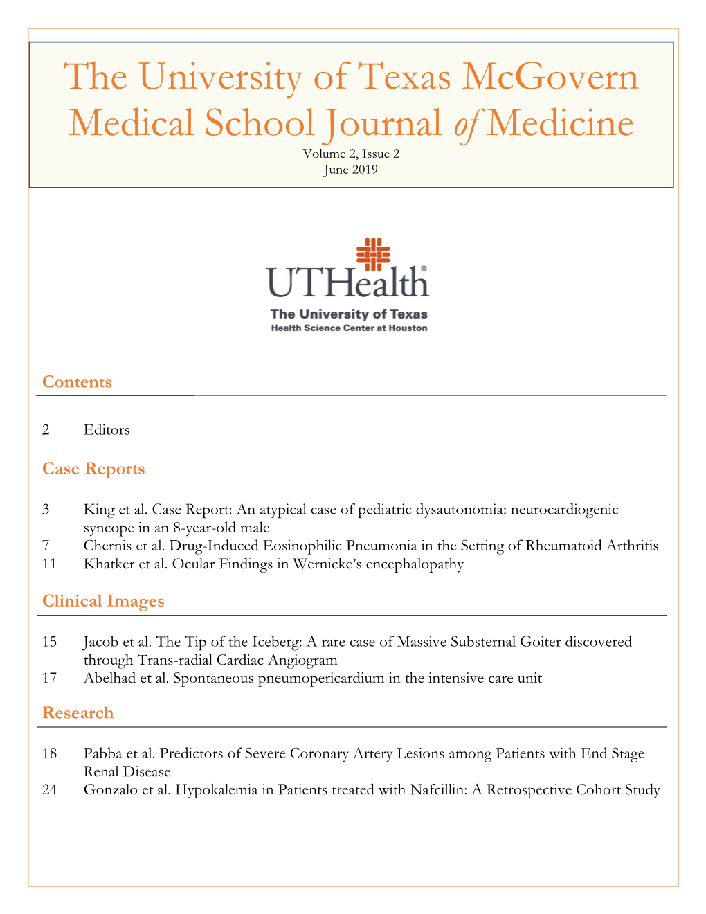 UT Journal of Medicine June 2019