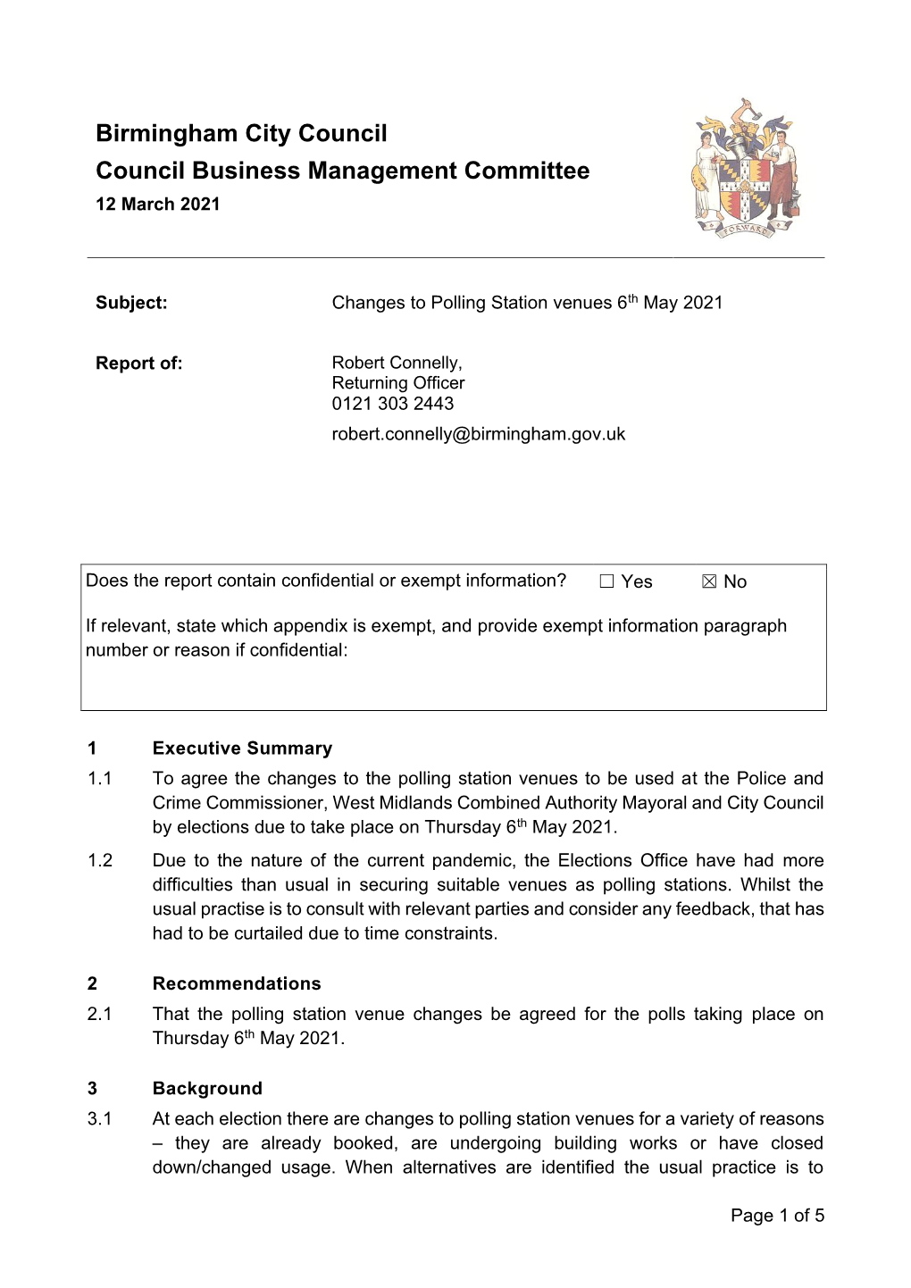 Birmingham City Council Council Business Management Committee 12 March 2021