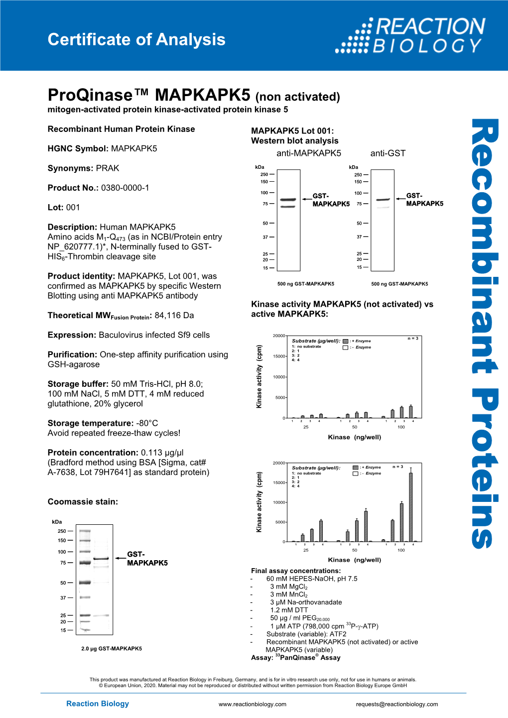 MAPKAPK5 (Non Activated) Recombinant Human