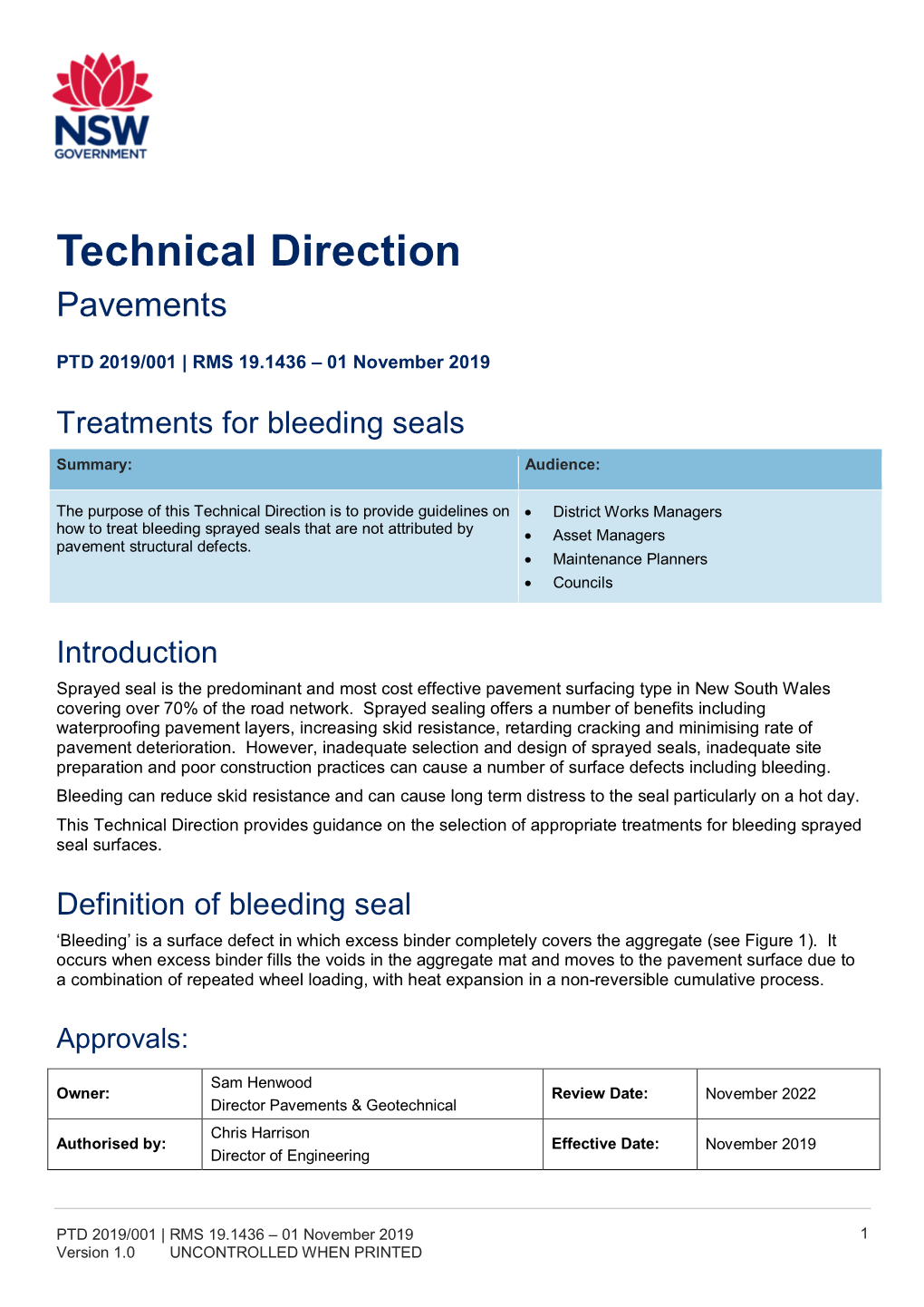 PTD 2019 001 | RMS.19.1436 – Treatments for Bleeding Seals