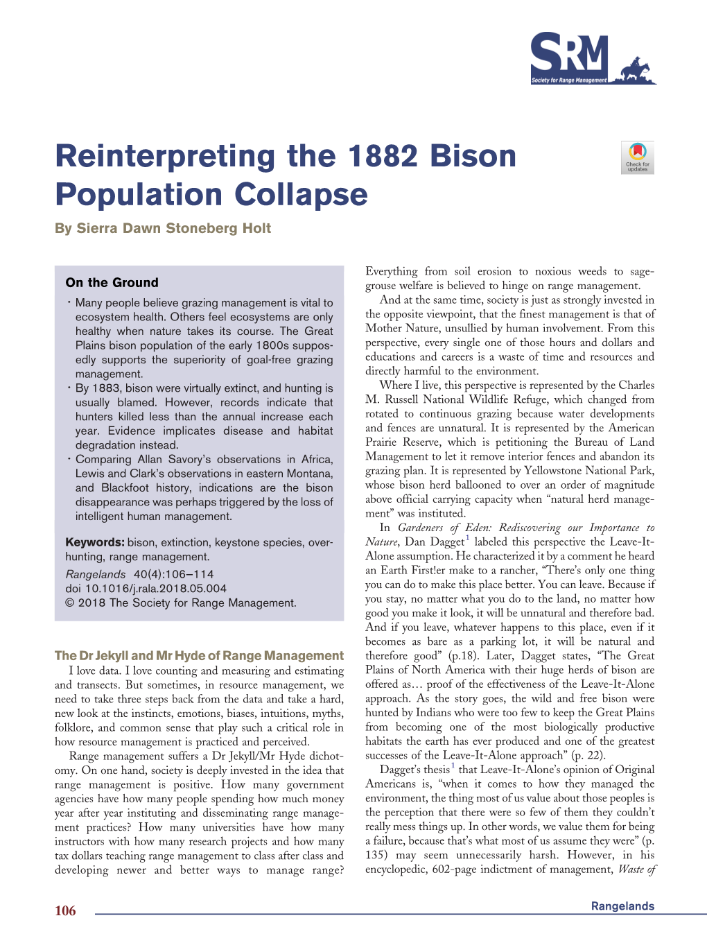 Reinterpreting the 1882 Bison Population Collapse by Sierra Dawn Stoneberg Holt