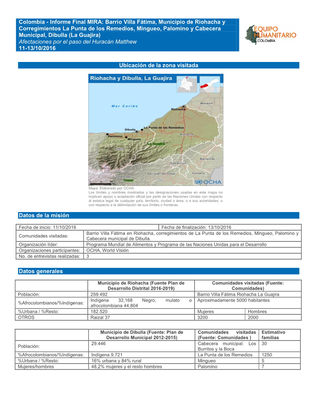 Informe Final MIRA: Barrio Villa Fátima, Municipio De Riohacha Y