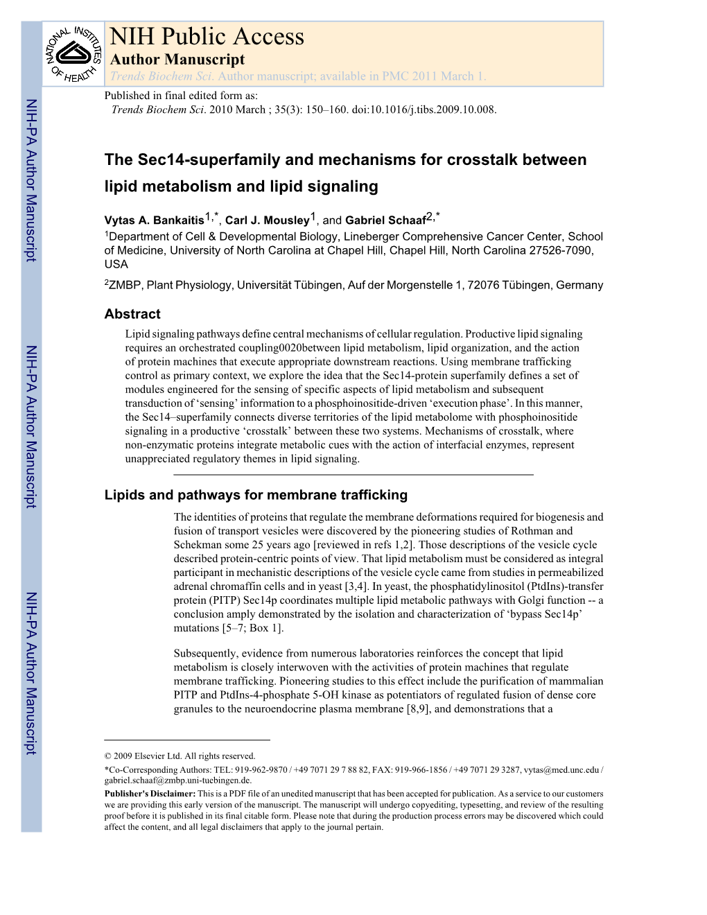 NIH Public Access Author Manuscript Trends Biochem Sci