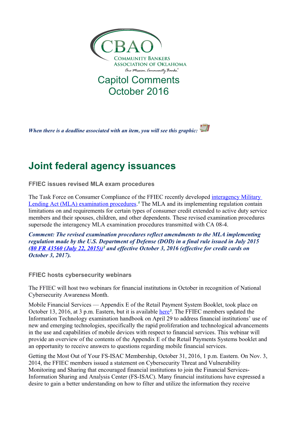 Joint Federal Agency Issuances