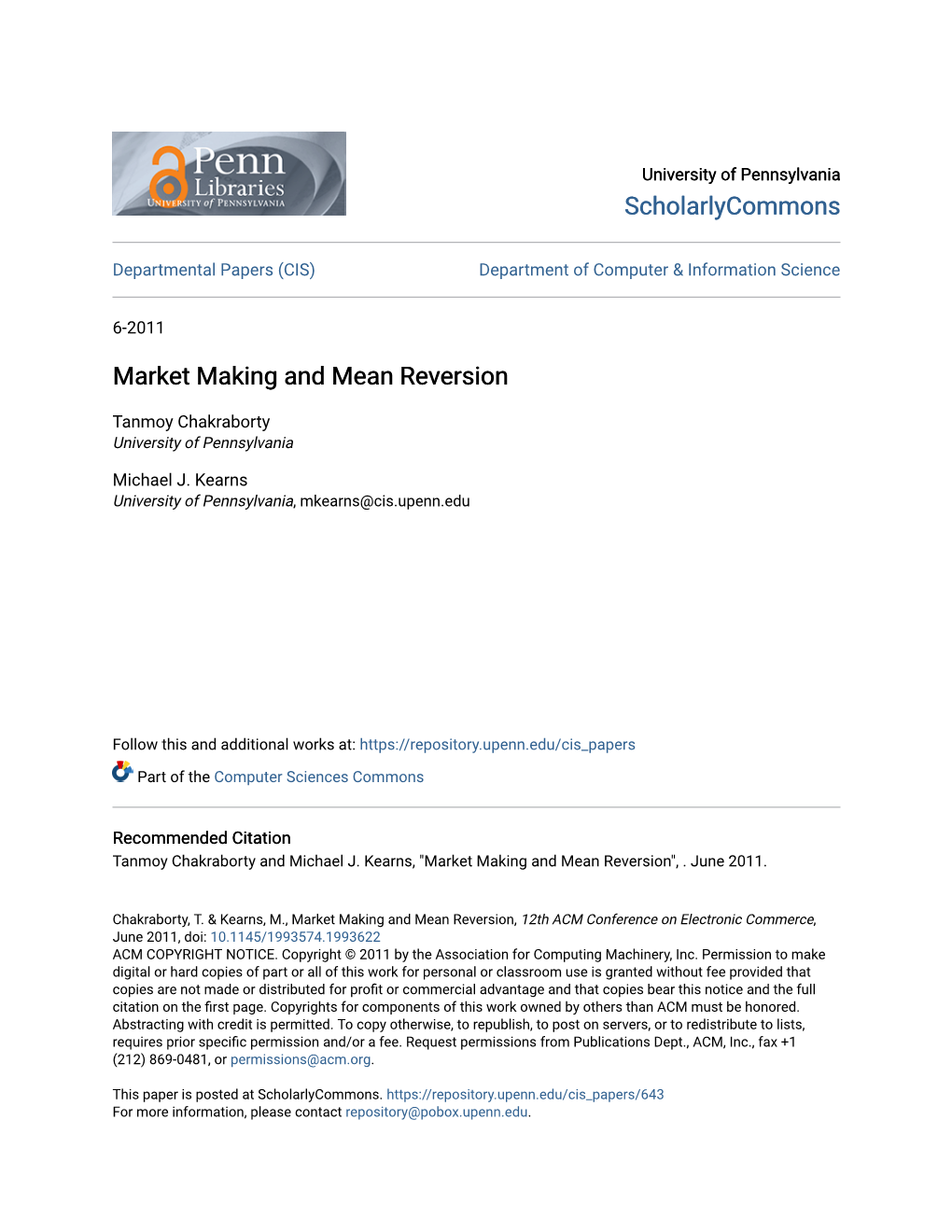 Market Making and Mean Reversion