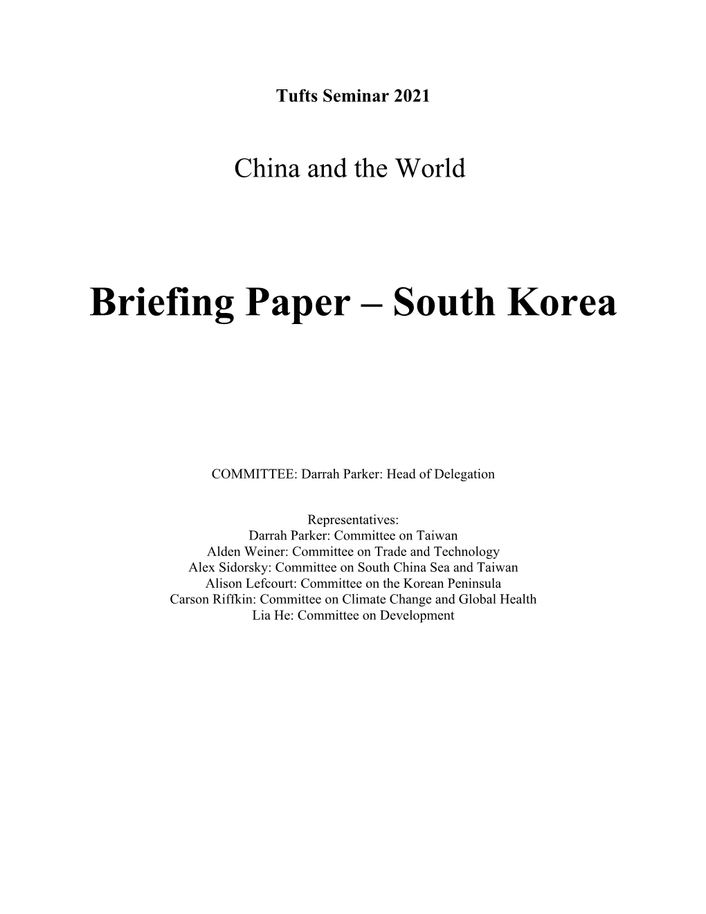 Briefing Paper – South Korea