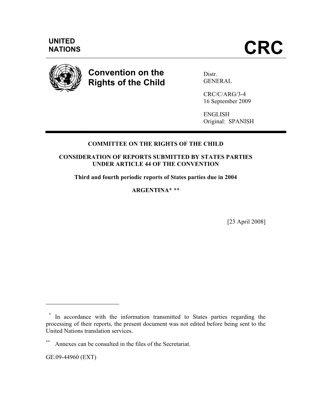 Convention on the Rights of the Child During the Period Under Review