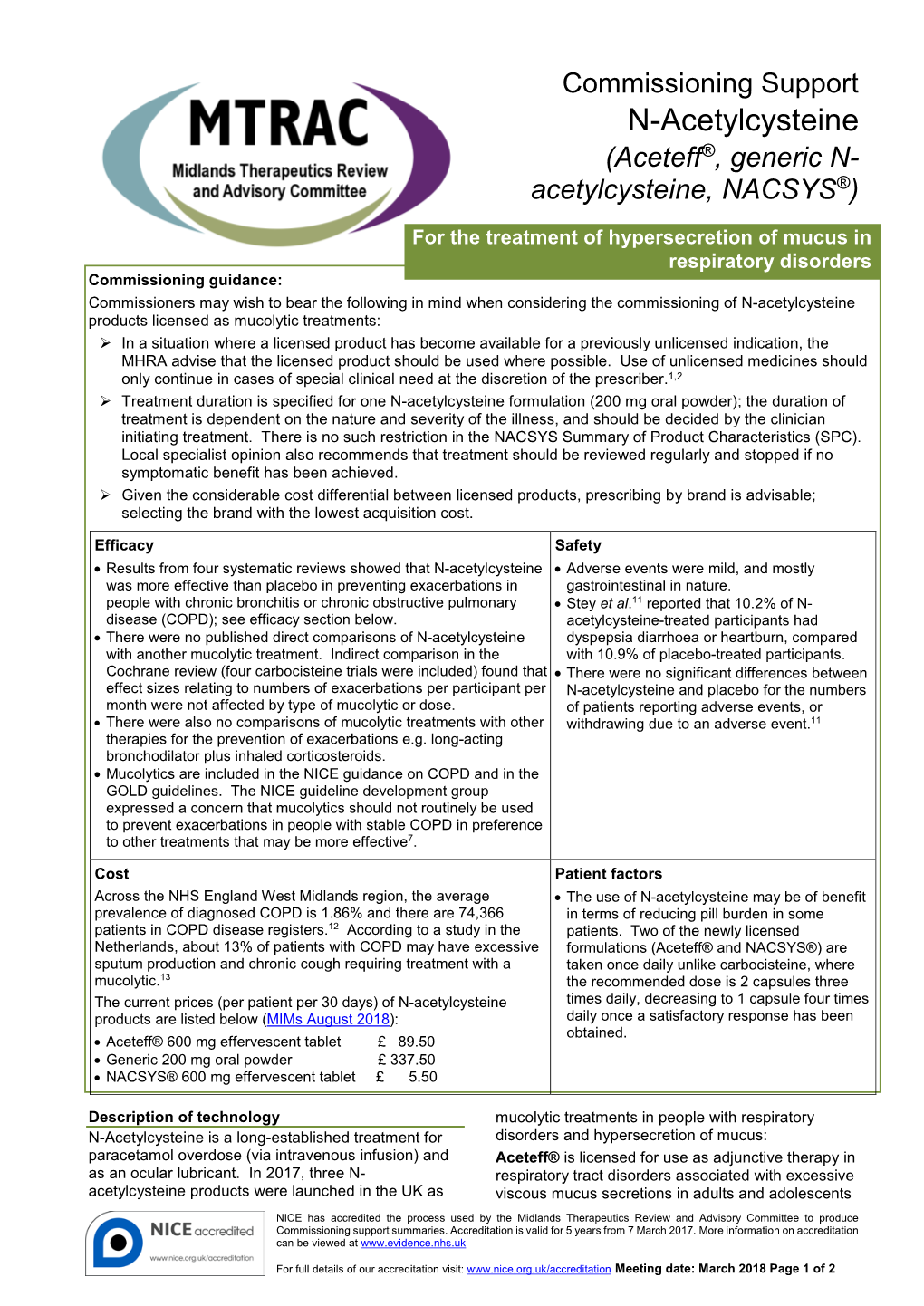 N-Acetylcysteine (Aceteff®, Generic N- ® Acetylcysteine, NACSYS )