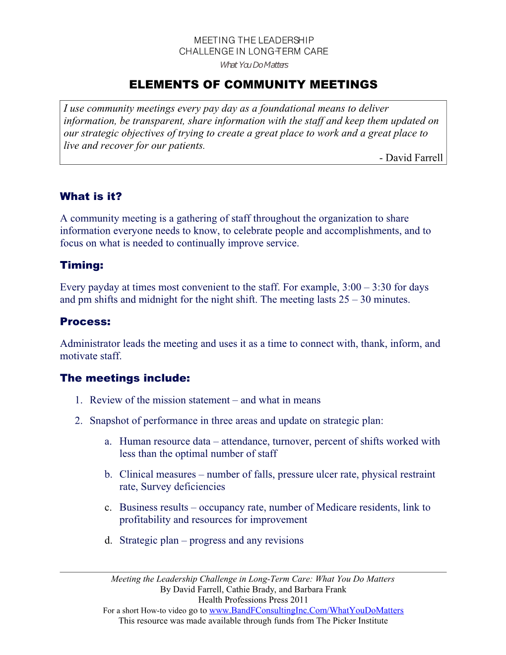 Elements of Community Meetings