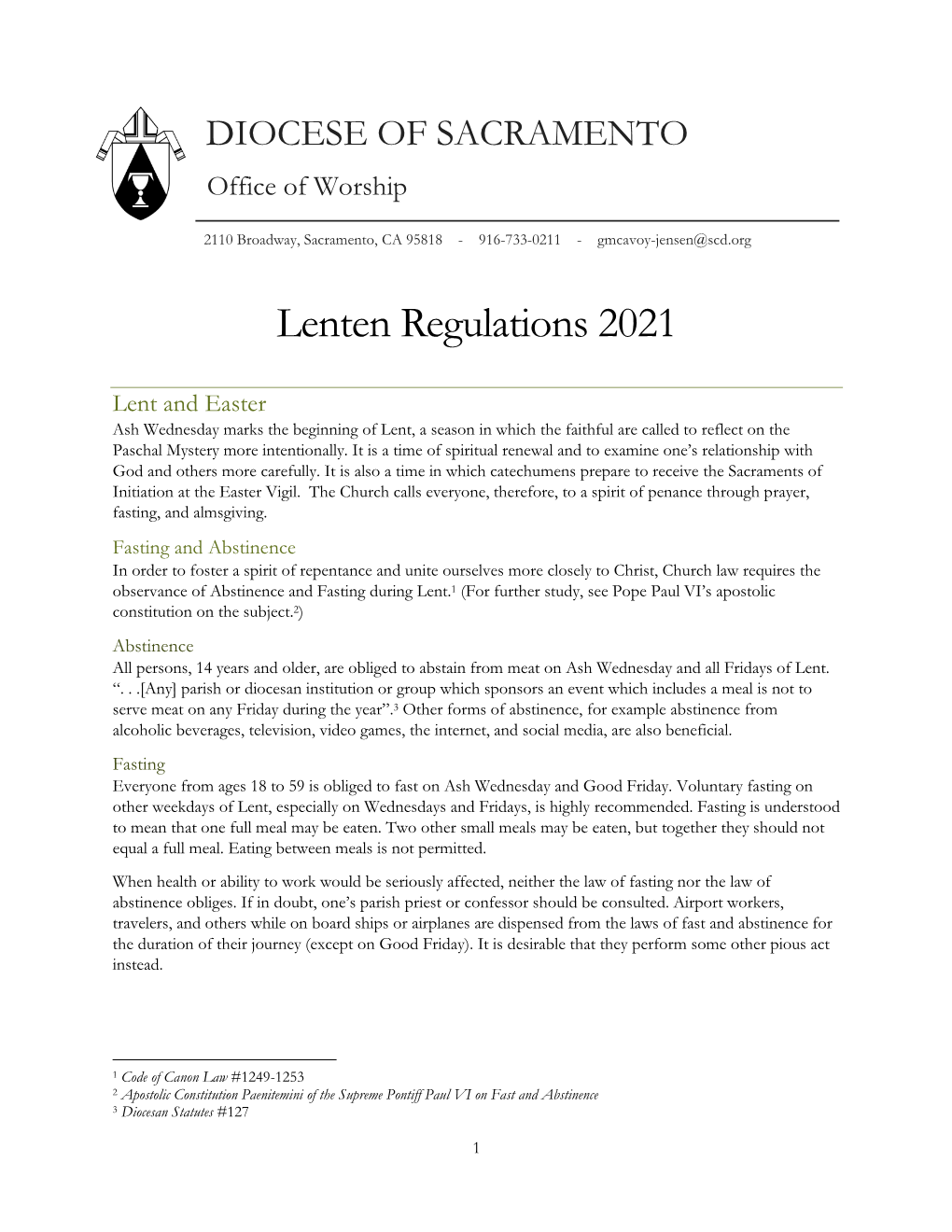 Lenten Regulations 2021