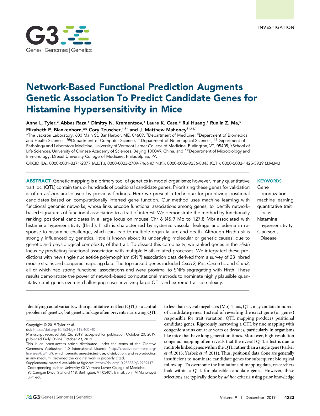 Network-Based Functional Prediction Augments Genetic Association to Predict Candidate Genes for Histamine Hypersensitivity in Mice